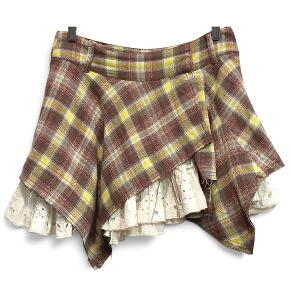 Free People Dresses & Skirts - Free People Country Belle Plaid Mini Skirt Eyelet Ruffle Cottagecore NWT 4 / S